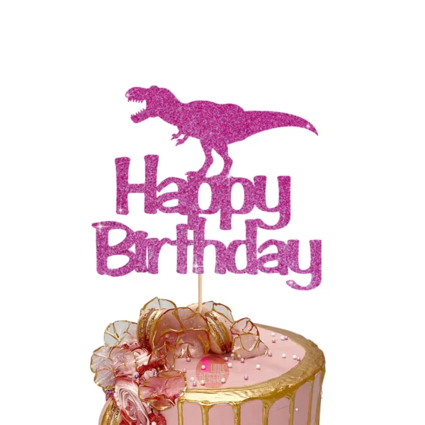 Dinosaur Happy Birthday Cake Topper pink