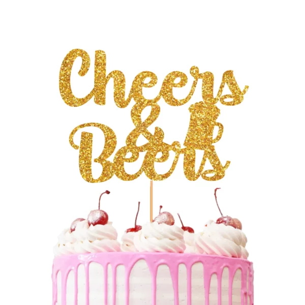 Cheers and Beers Cake Topper gold