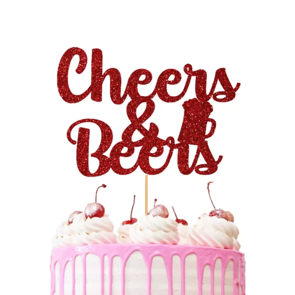 Cheers and Beers Cake Topper red