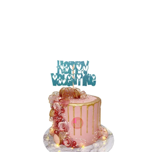 Happy Valentine Cake Topper cyan blue