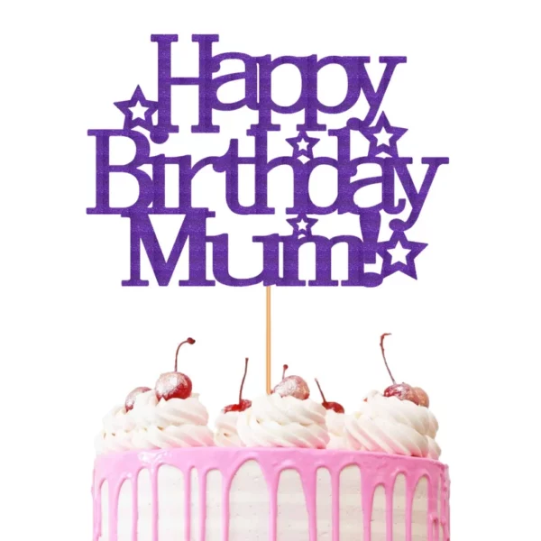 Happy Birthday Mum Stars Cake Topper Purple