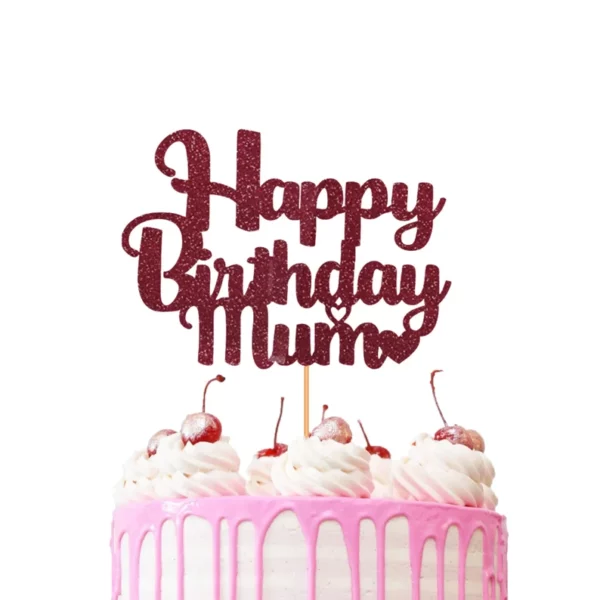 Happy Birthday Mum Hearts Cake Topper Red