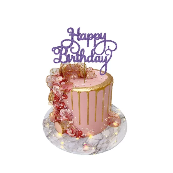 Happy Birthday Design 2 Cake Topper purple