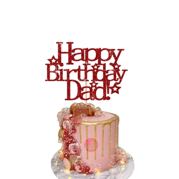 Happy Birthday Dad Stars Cake Topper Red