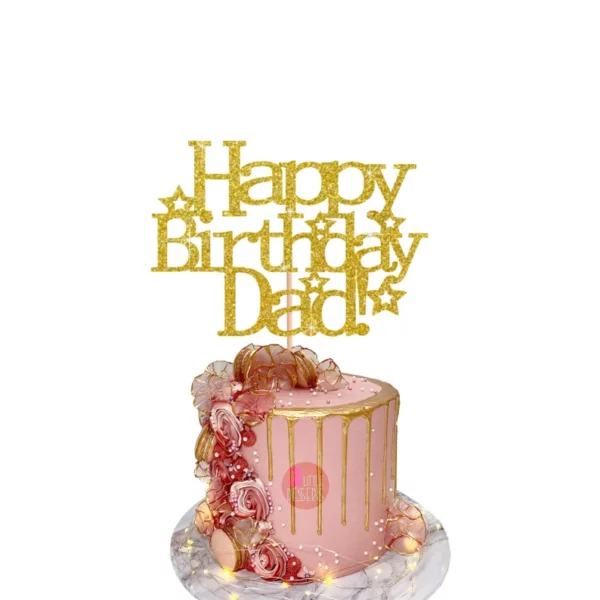 Happy Birthday Dad Stars Cake Topper Gold