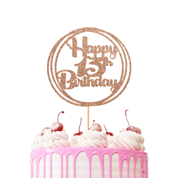 Circle Happy Birthday Customisable Cake Topper light rose gold