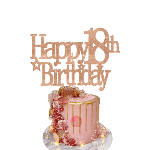Happy Birthday Custom Age Cake Topper 3 light rose gold