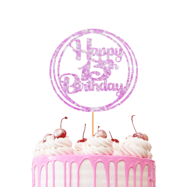 Circle Happy Birthday Customisable Cake Topper baby pink
