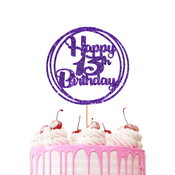Circle Happy Birthday Customisable Cake Topper purple
