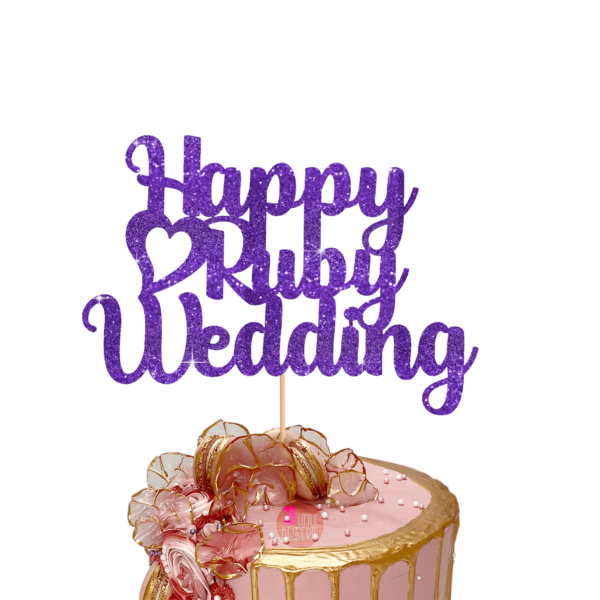 Happy Ruby Wedding Cake Topper purple