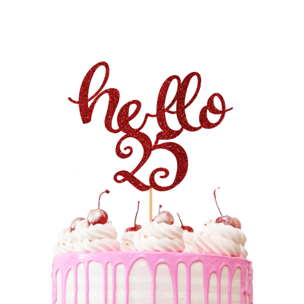 Customisable Hello Age Cake Topper red