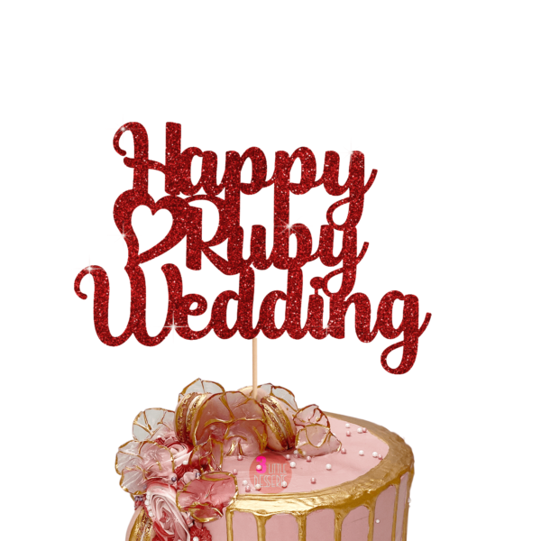 Happy Ruby Wedding Cake Topper red