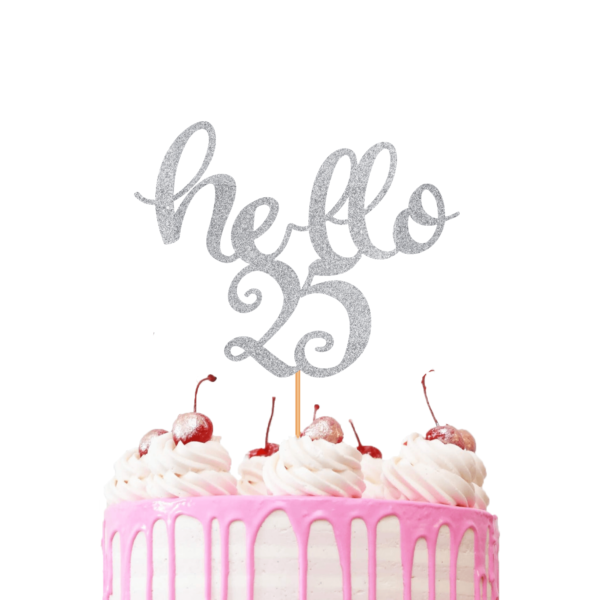 Customisable Hello Age Cake Topper silver