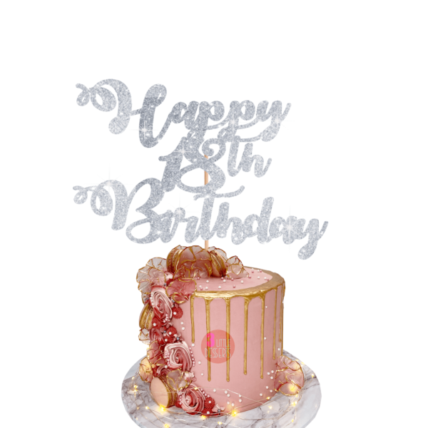 Happy Birthday Customisable Cake Topper silver
