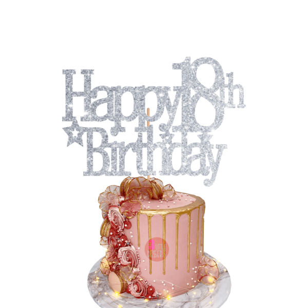 Happy Birthday Custom Age Cake Topper 3 silver