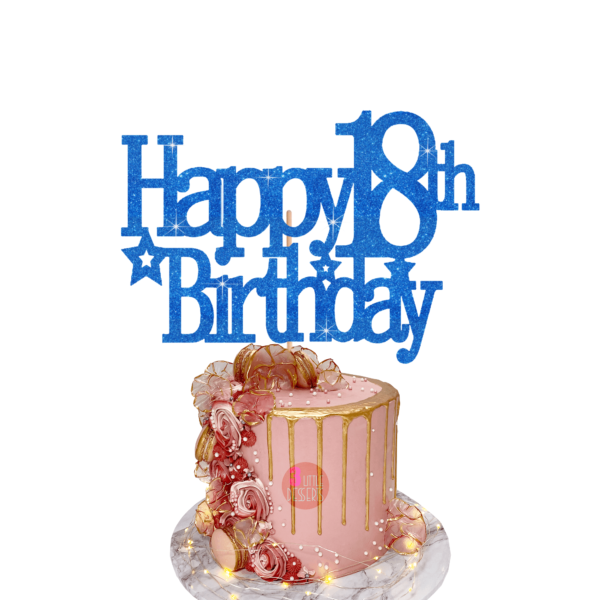 Happy Birthday Custom Age Cake Topper 3 blue