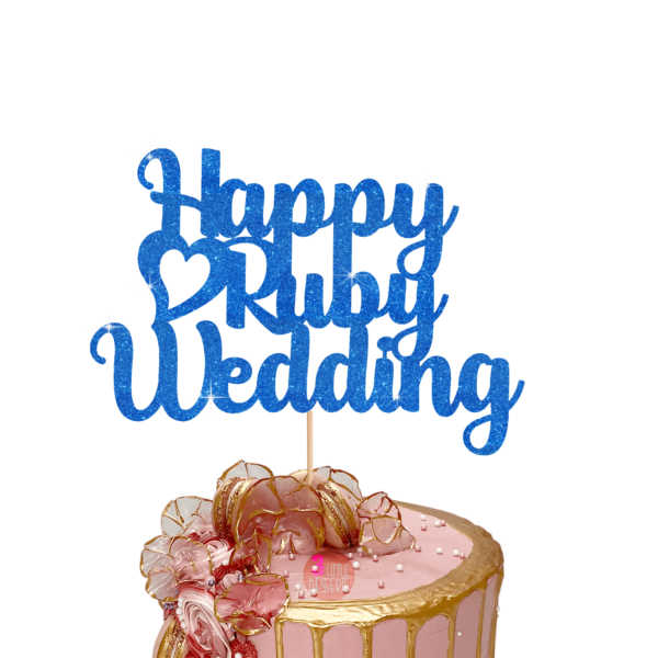 Happy Ruby Wedding Cake Topper blue