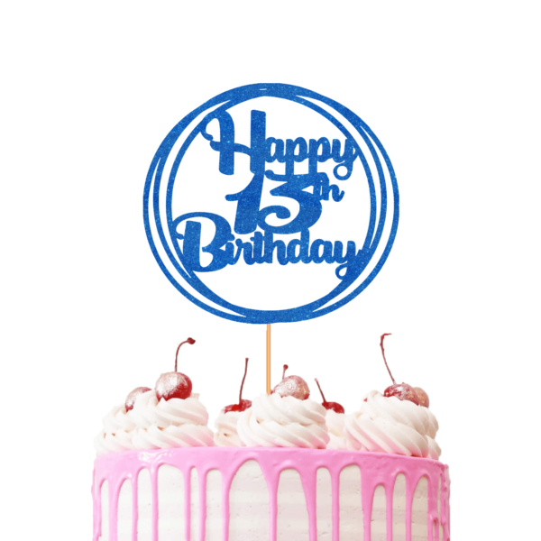 Circle Happy Birthday Customisable Cake Topper blue