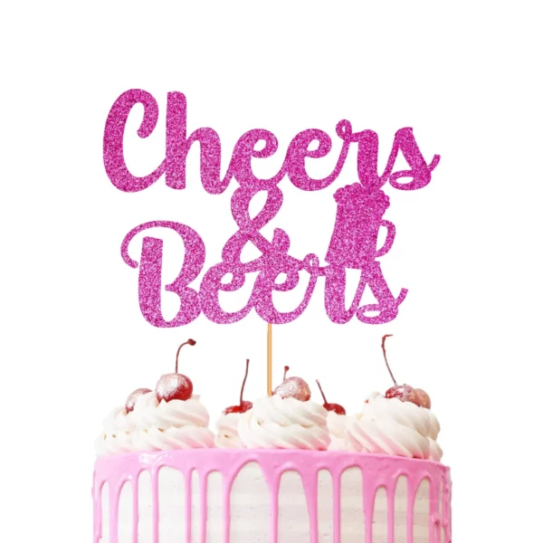 Cheers and Beers Cake Topper pink